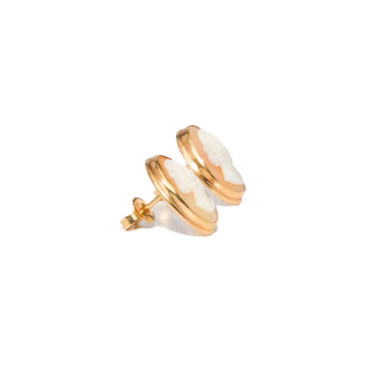 Vintage 14K Gold Carved Shell Cameo Stud Earrings