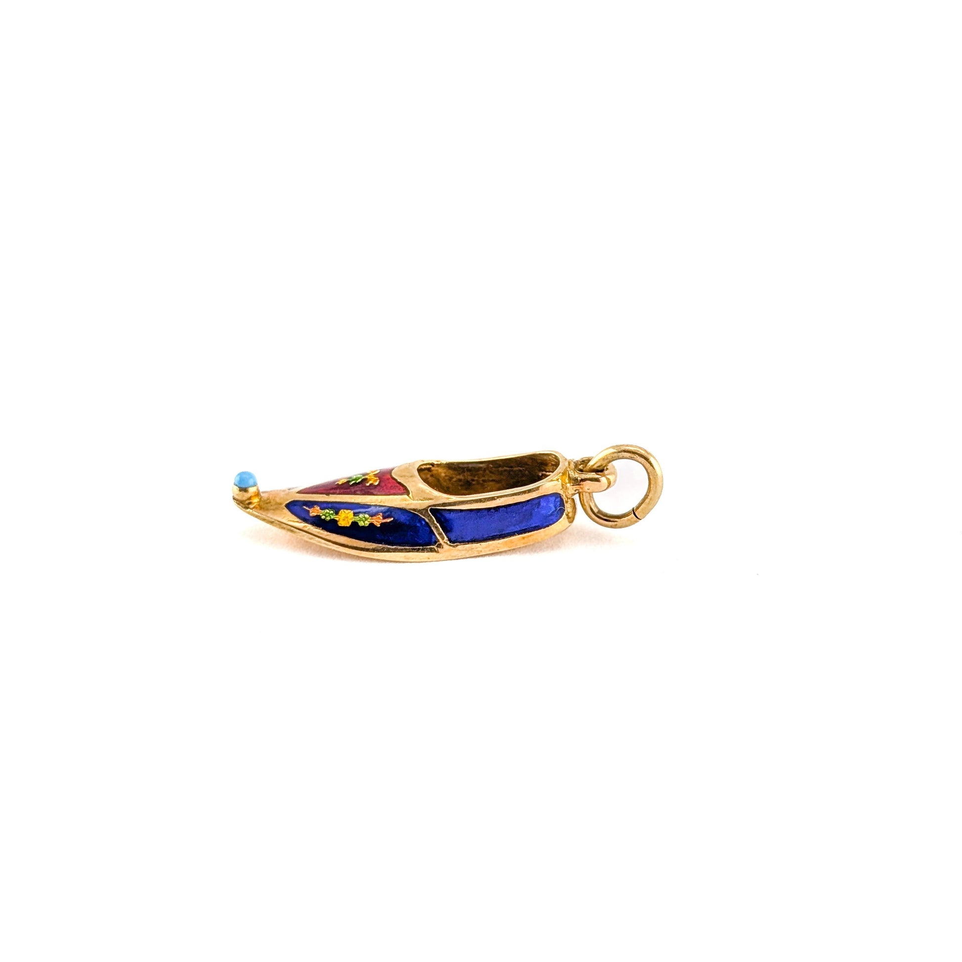 Vintage 14K Gold Enamel Slipper Charm Pendant With Turquoise Accent