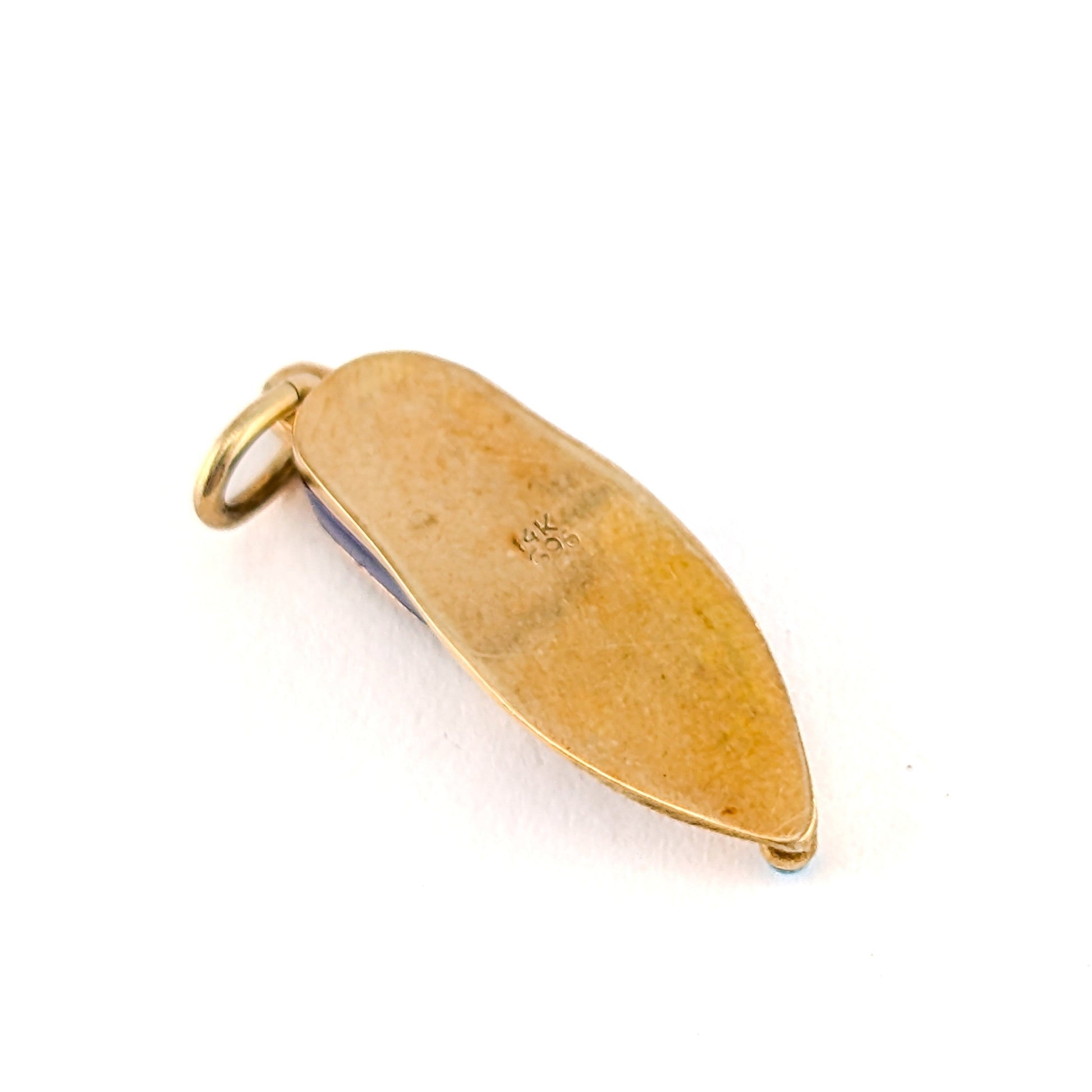 Vintage 14K Gold Enamel Slipper Charm Pendant With Turquoise Accent