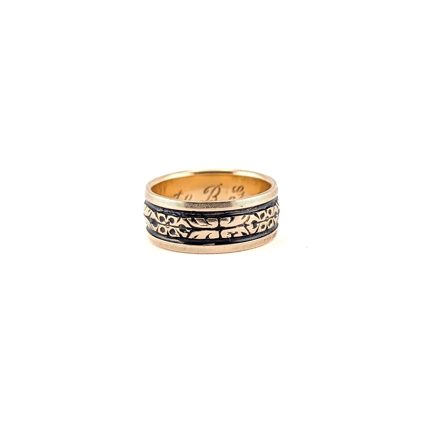 Vintage 14K Gold Blackened Floral Engraved Wedding Band