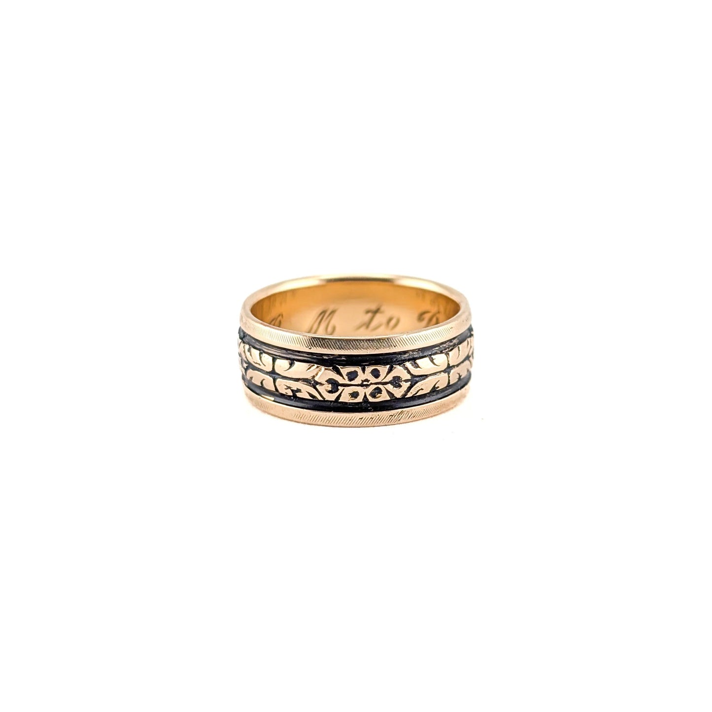 Vintage 14K Gold Blackened Floral Engraved Wedding Band