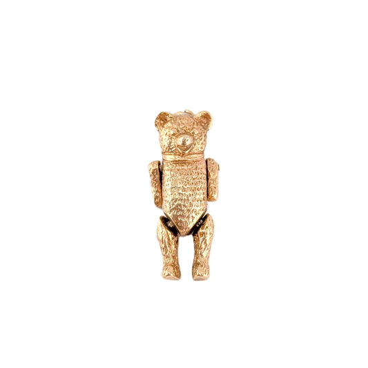 Vintage 14K Gold Mechanical Teddy Bear Charm with Articulated Arms & Legs