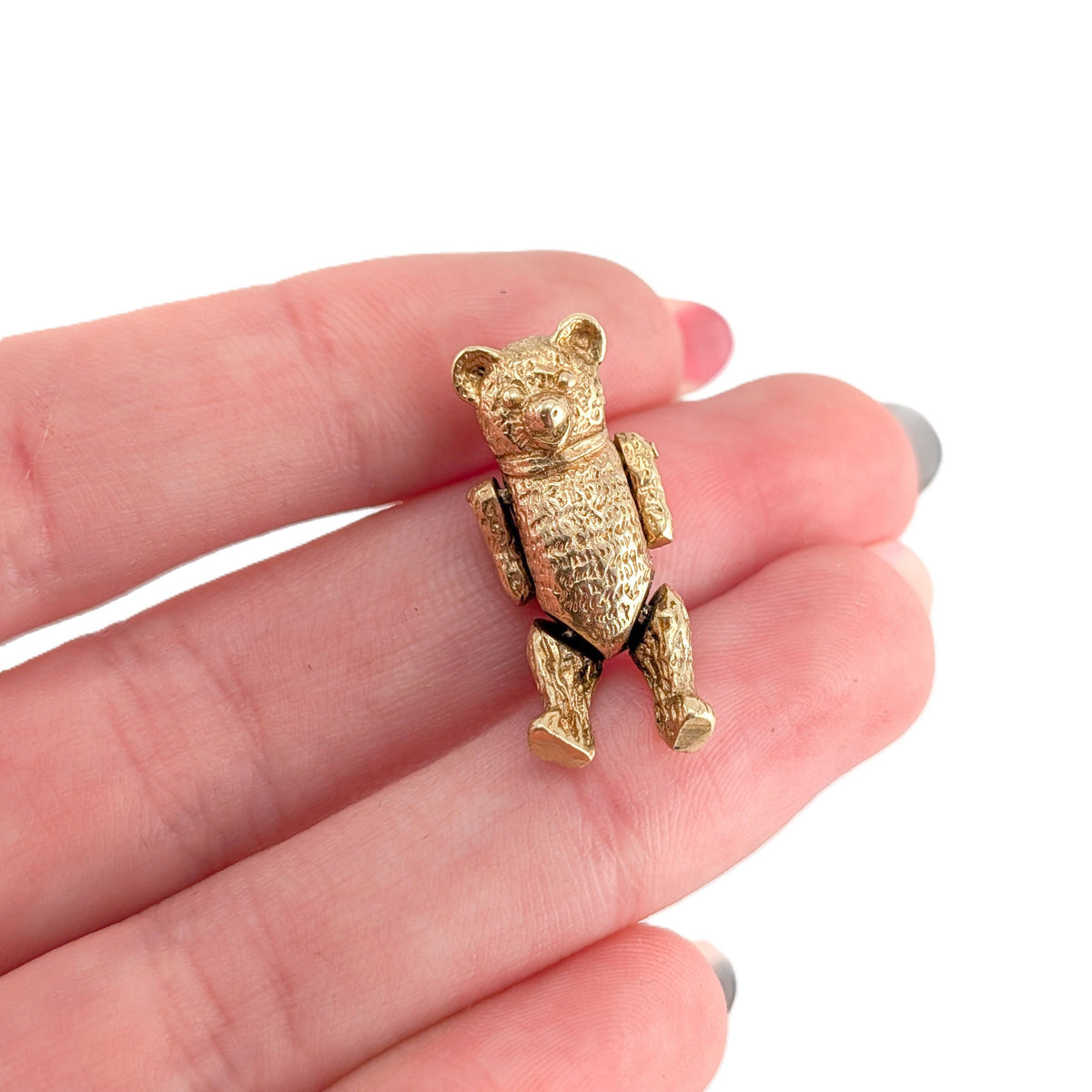 Vintage 14K Gold Mechanical Teddy Bear Charm with Articulated Arms & Legs