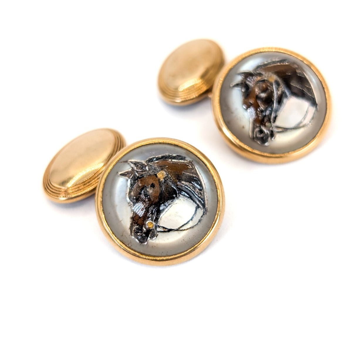 Vintage 14K Gold Painted Horse Head Cufflinks – Essex Crystal Domes
