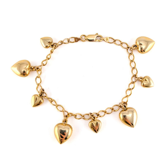 Vintage 14K Gold Puffy Heart Charm Bracelet