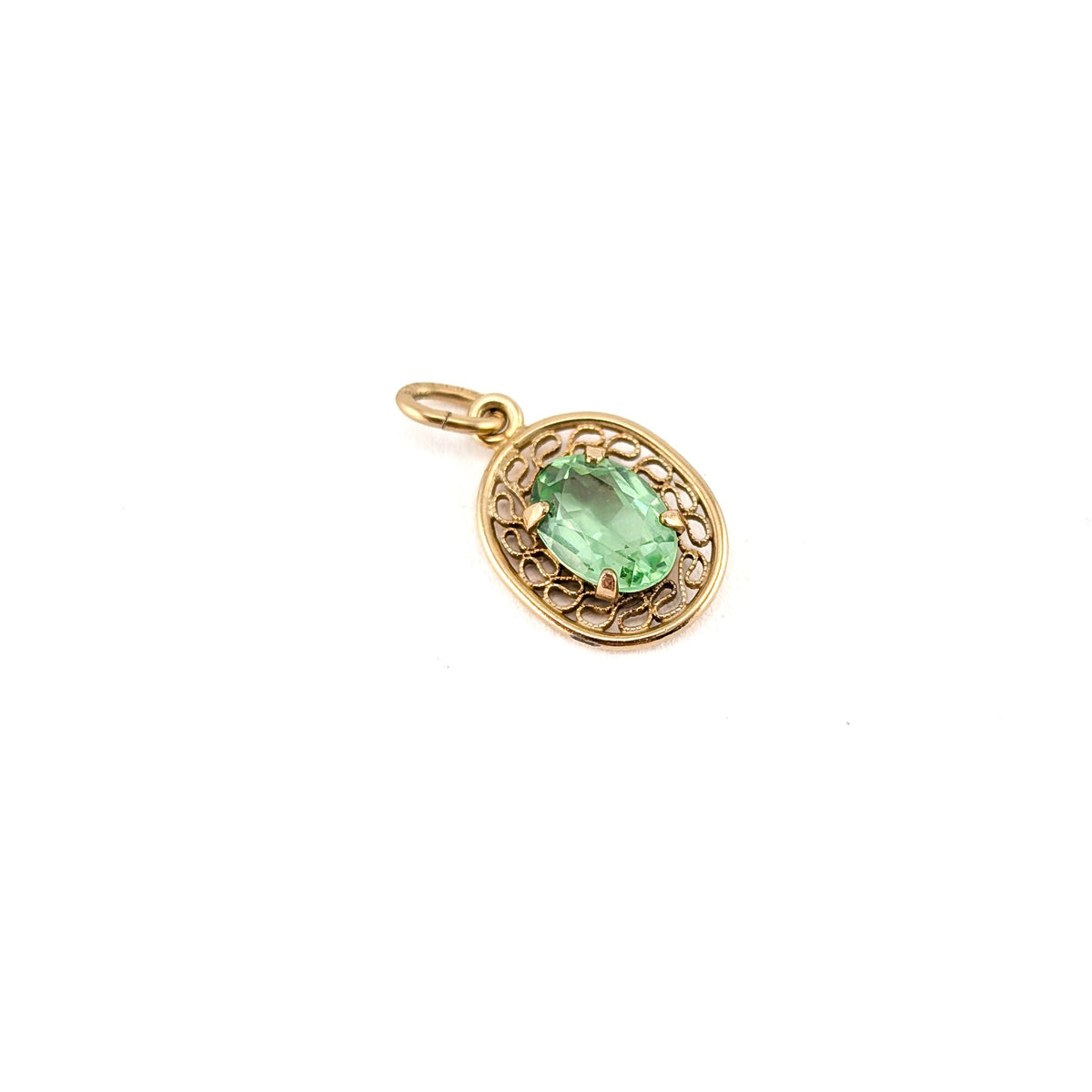 Vintage 14K Gold Green Synthetic Uranium Spinel Pendant