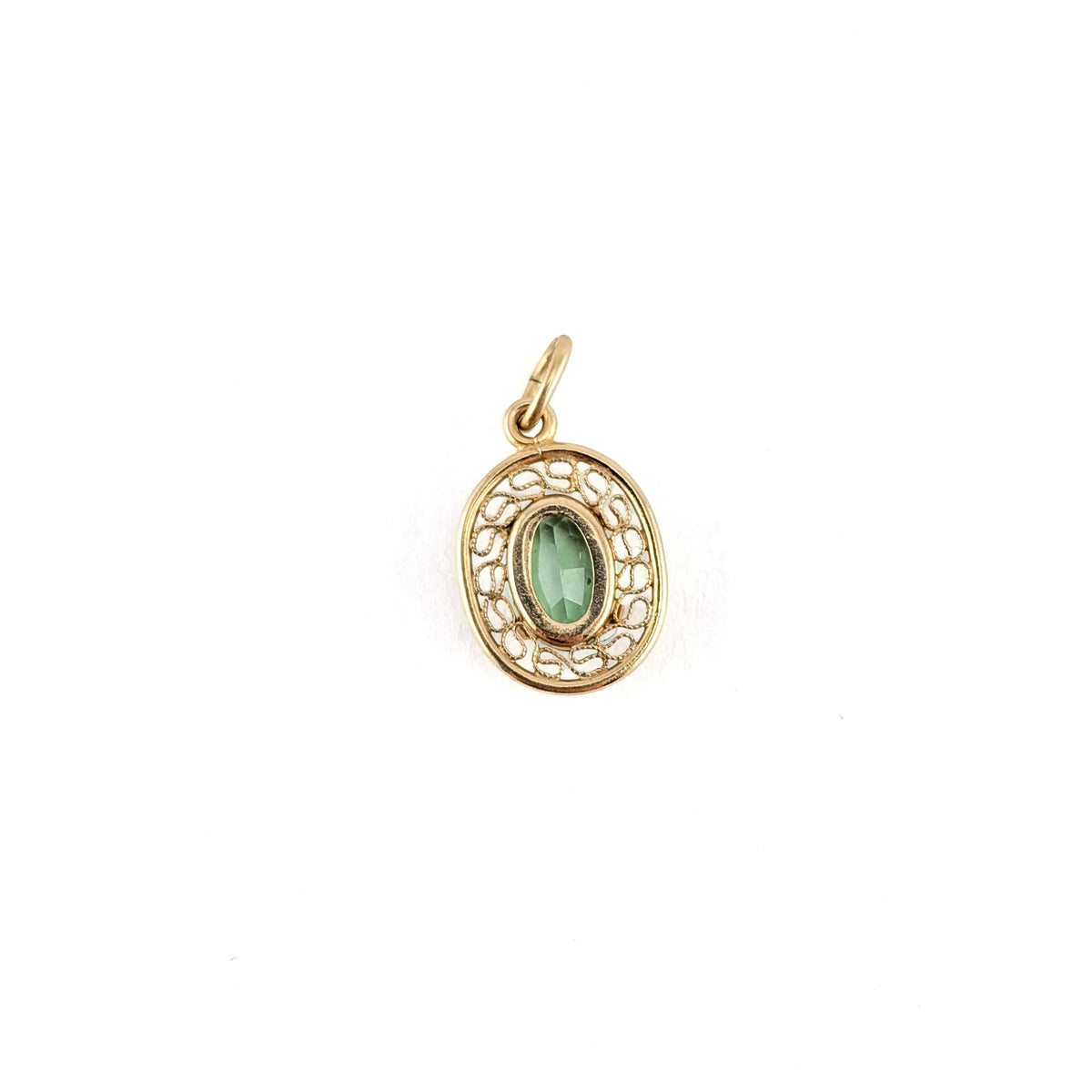 Vintage 14K Gold Green Synthetic Uranium Spinel Pendant