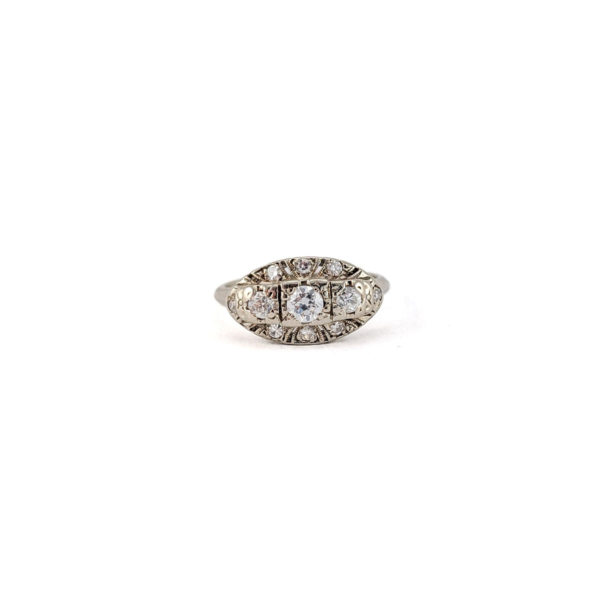 Vintage 14K White Gold Old European Cut Diamond Ring