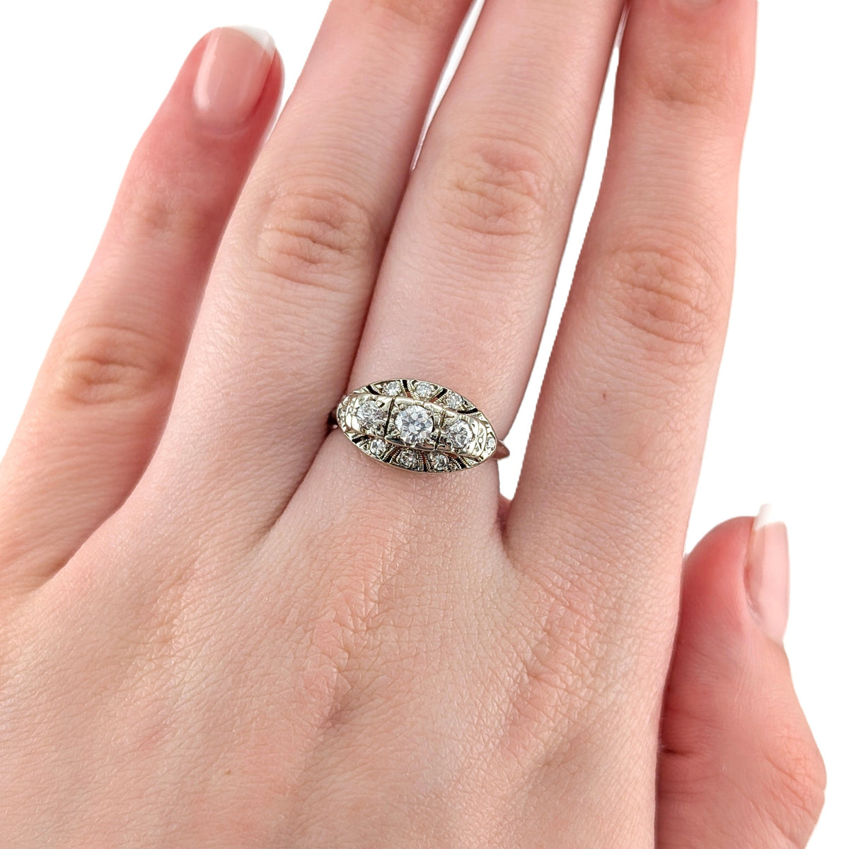 Vintage 14K White Gold Old European Cut Diamond Ring