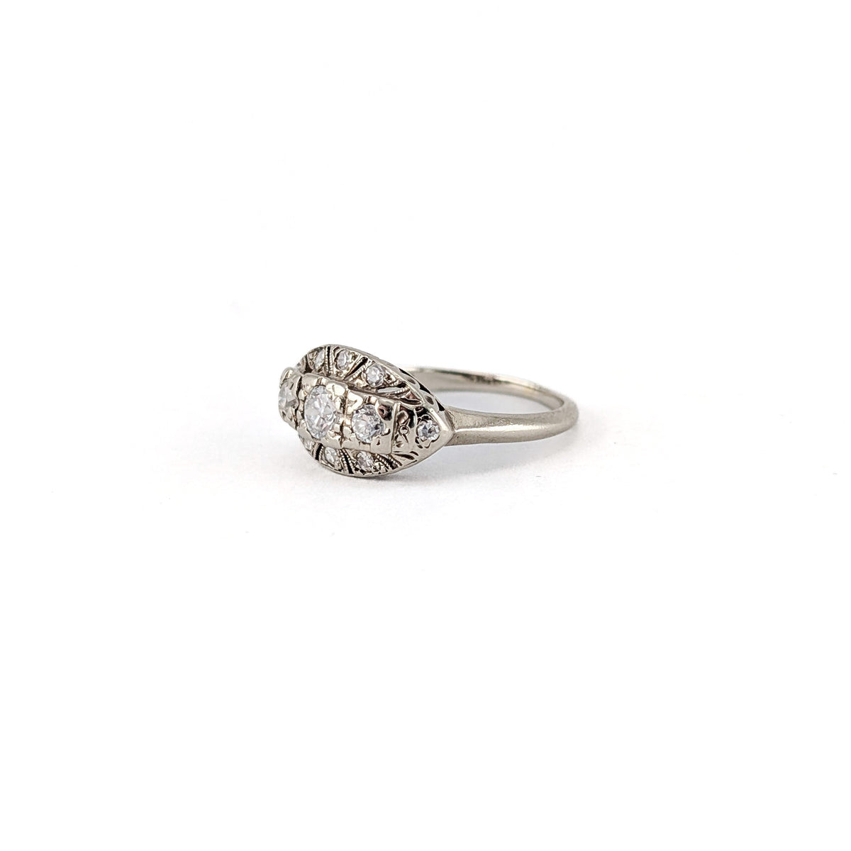 Vintage 14K White Gold Old European Cut Diamond Ring