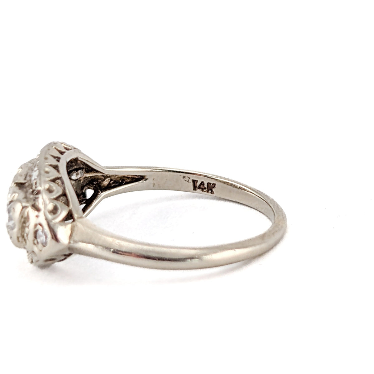 Vintage 14K White Gold Old European Cut Diamond Ring