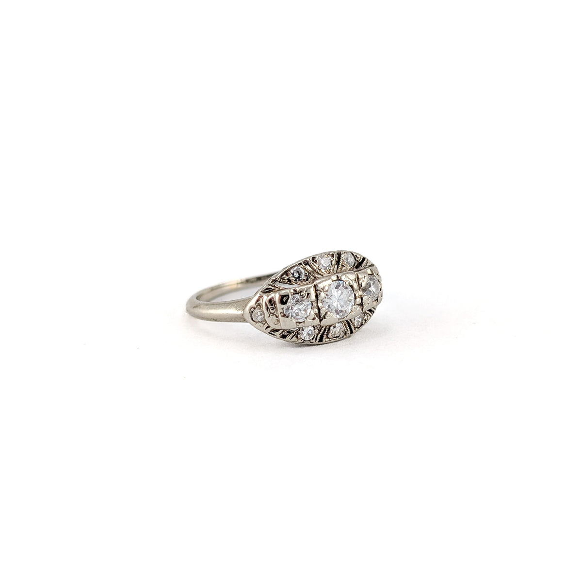 Vintage 14K White Gold Old European Cut Diamond Ring