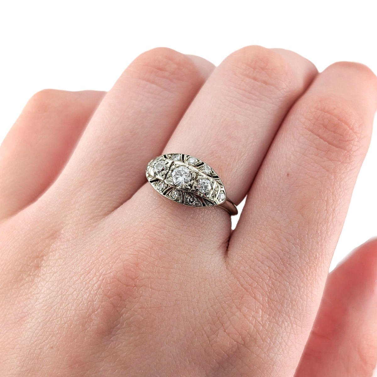 Vintage 14K White Gold Old European Cut Diamond Ring