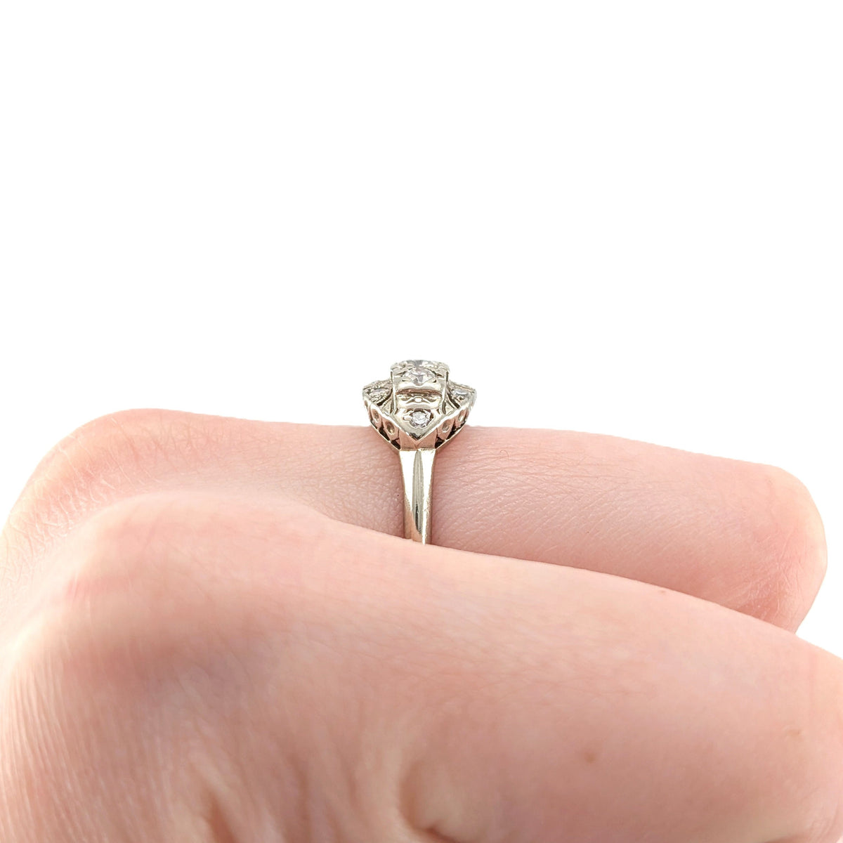 Vintage 14K White Gold Old European Cut Diamond Ring