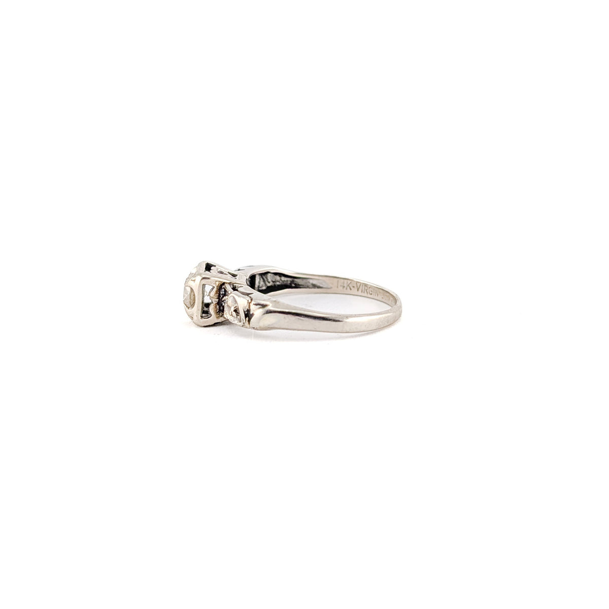 Vintage 14K White Gold Round 0.23ct Old European Solitaire Ring - Engagement Rin
