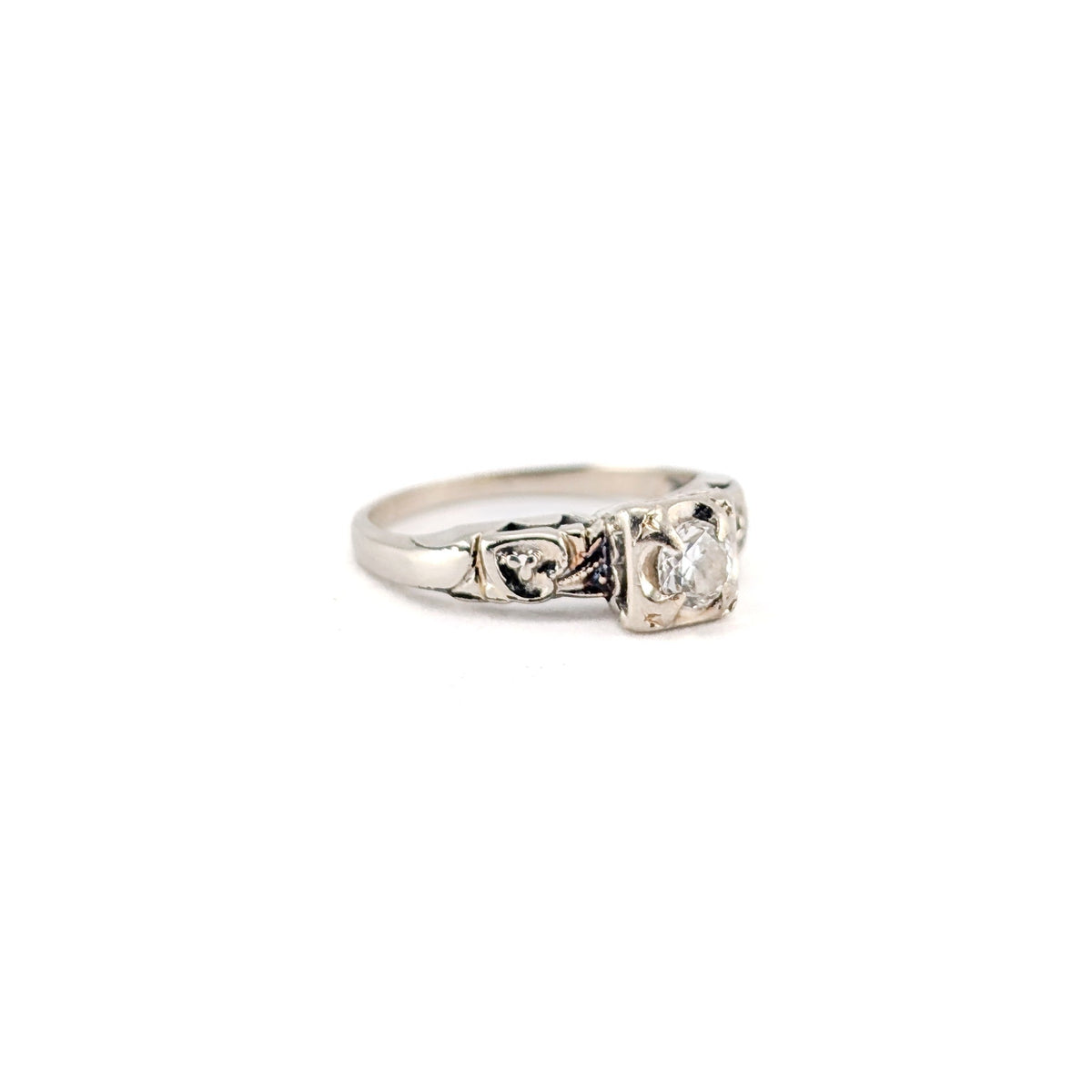 Vintage 14K White Gold Round 0.23ct Old European Solitaire Ring - Engagement Rin