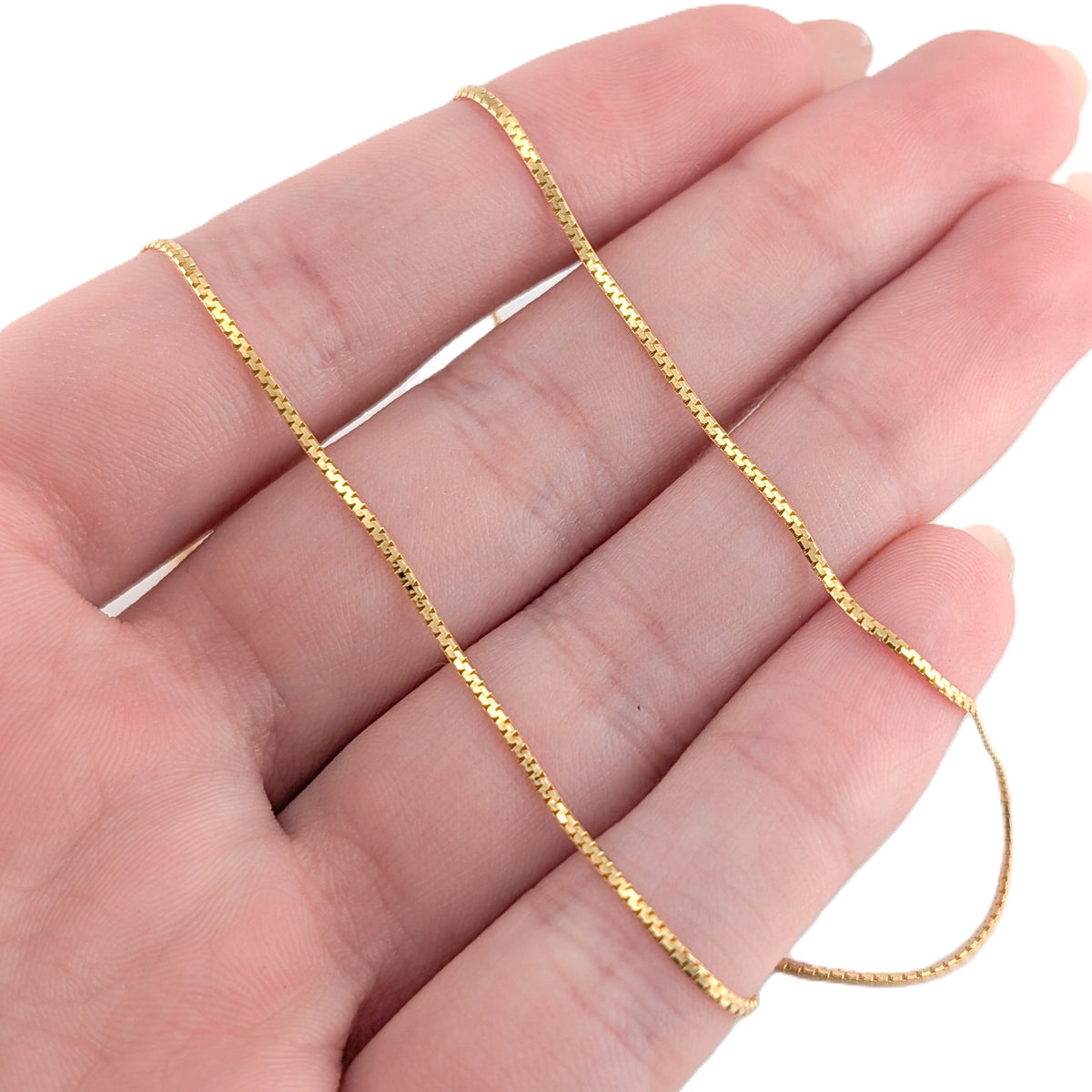 Vintage 14K Yellow Gold Box Chain Necklace, 18 Inch
