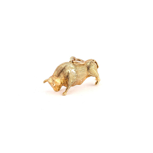 Vintage 18K Gold Bull Charm – 3D Taurus Pendant