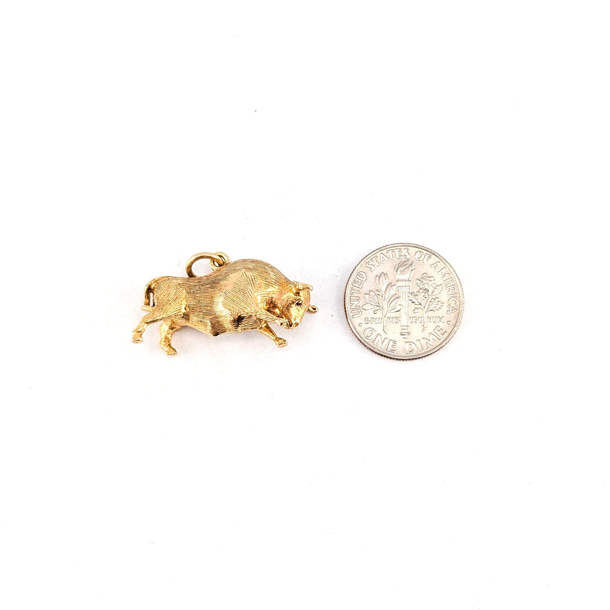 Vintage 18K Gold Bull Charm – 3D Taurus Pendant