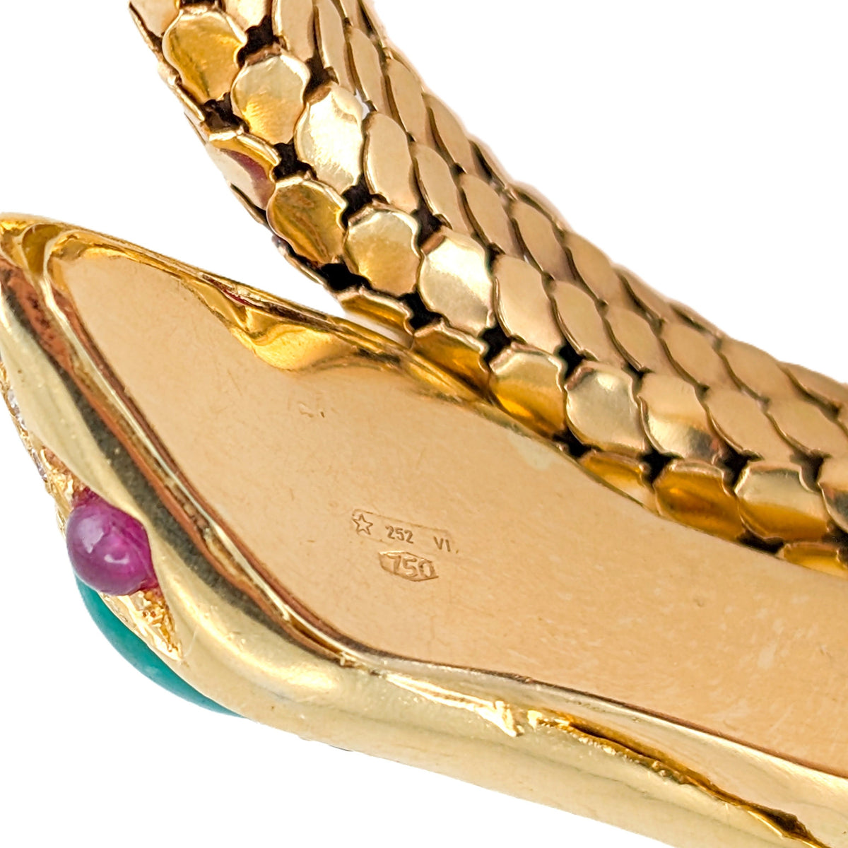 Vintage 18K Gold Diamond Emerald & Ruby Coiled Snake Bracelet