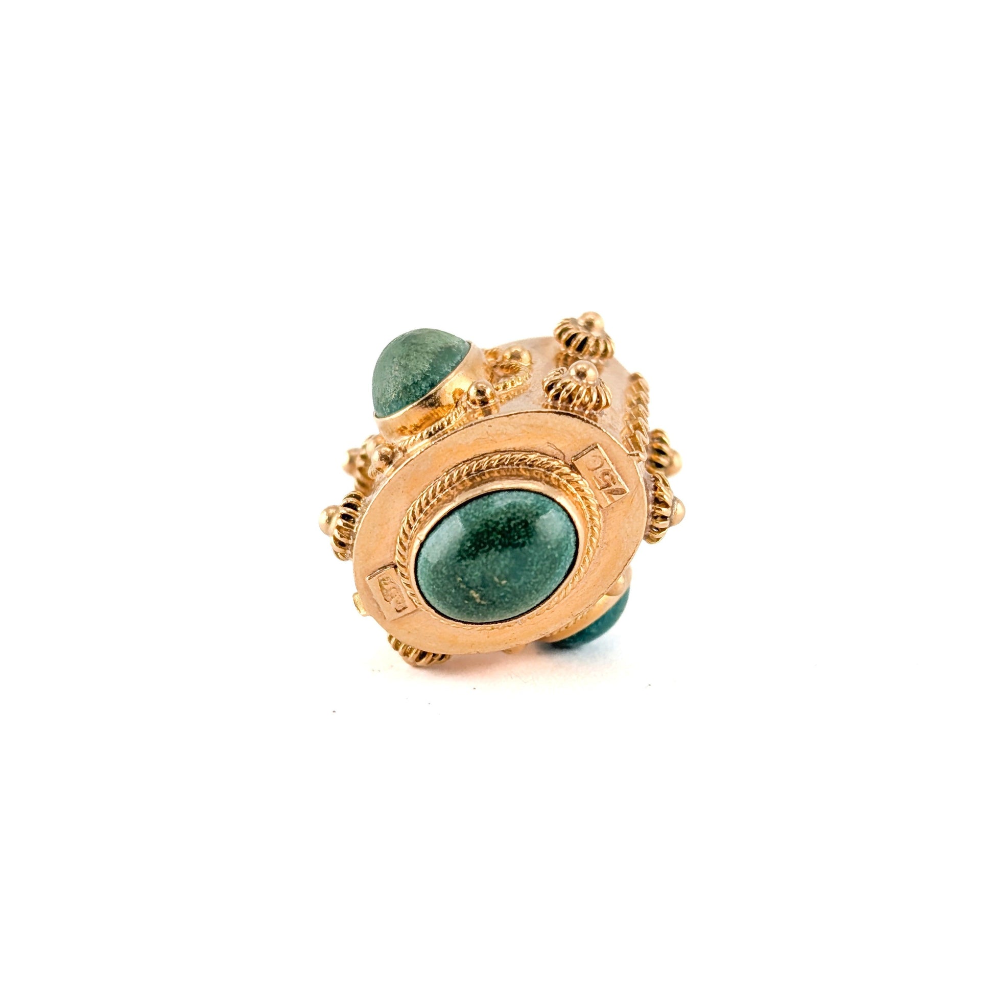 Vintage 18K Gold Etruscan Revival Aventurine Pendant