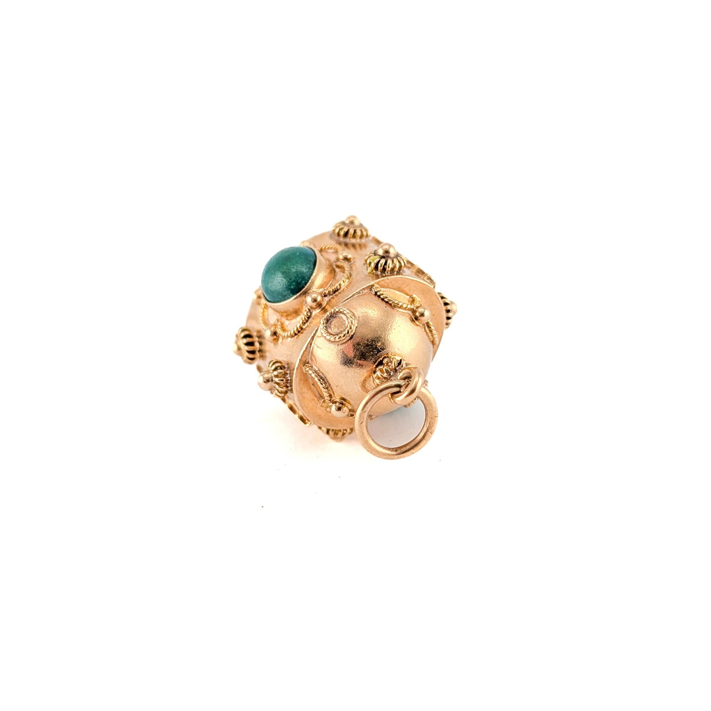 Vintage 18K Gold Etruscan Revival Aventurine Pendant