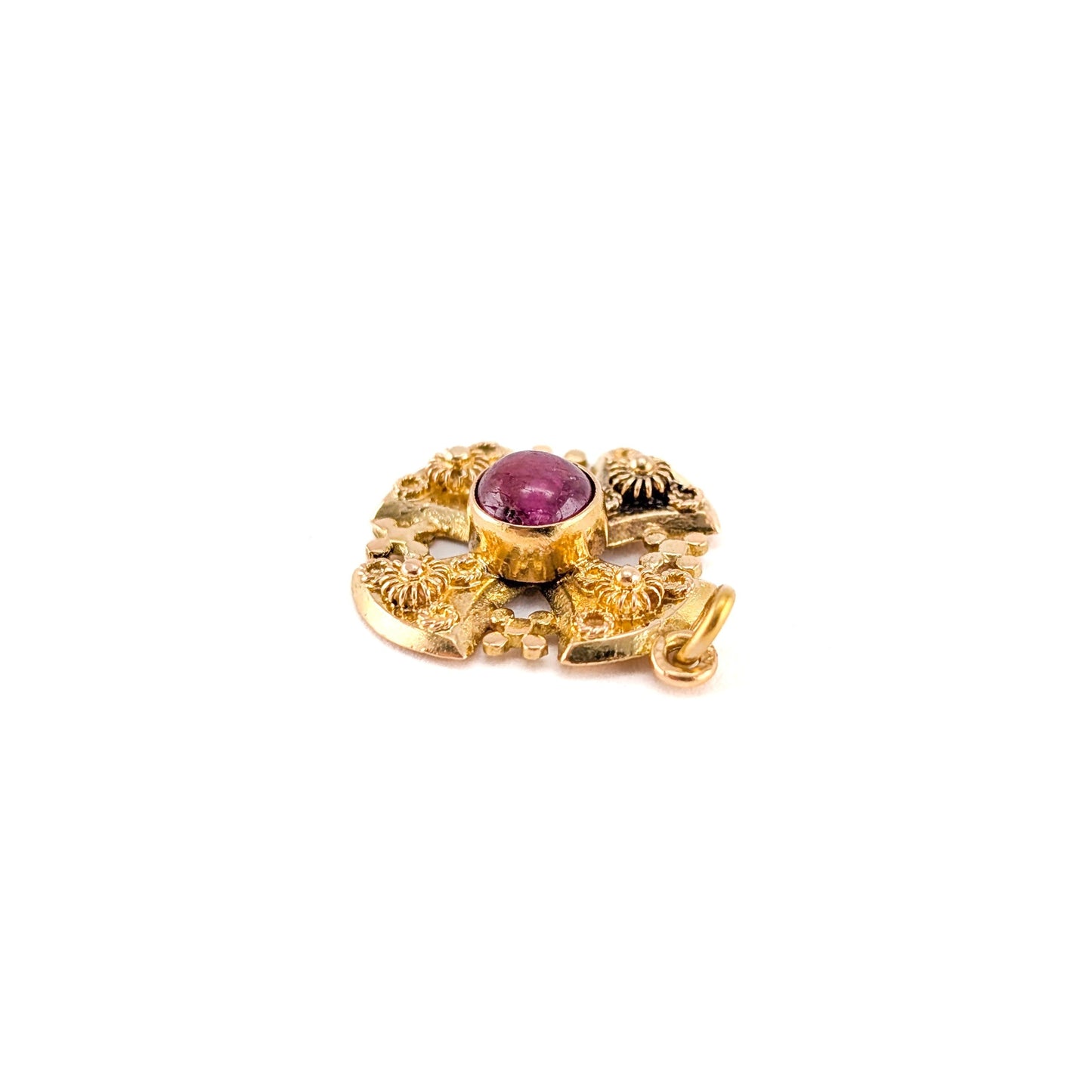 Vintage 18K Gold Ruby Jerusalem Cross Pendant
