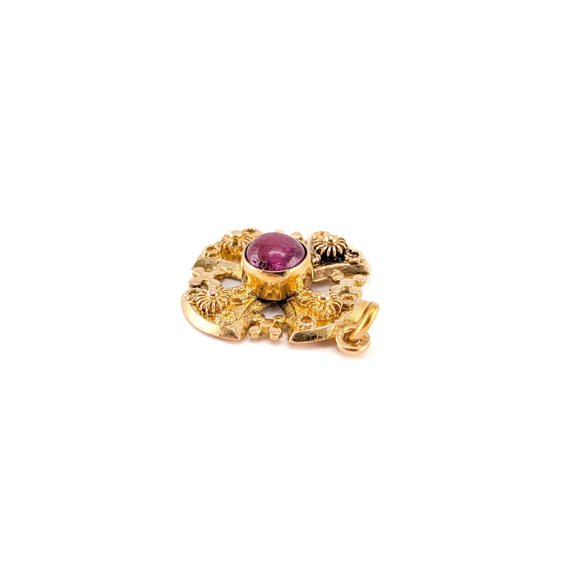 Vintage 18K Gold Ruby Jerusalem Cross Pendant