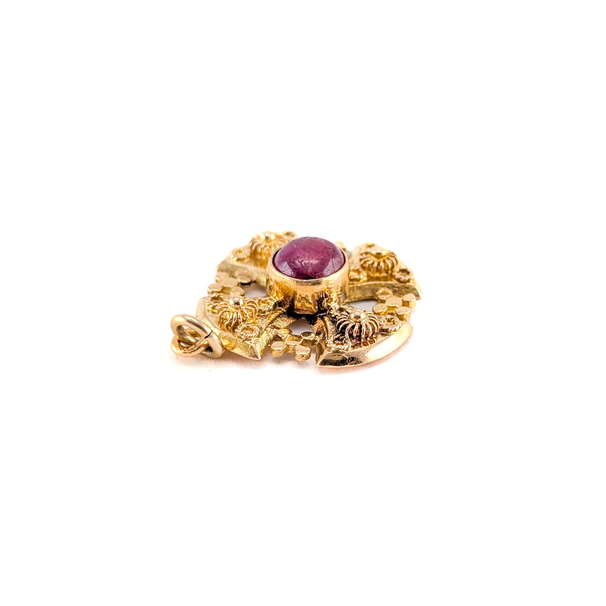 Vintage 18K Gold Ruby Jerusalem Cross Pendant