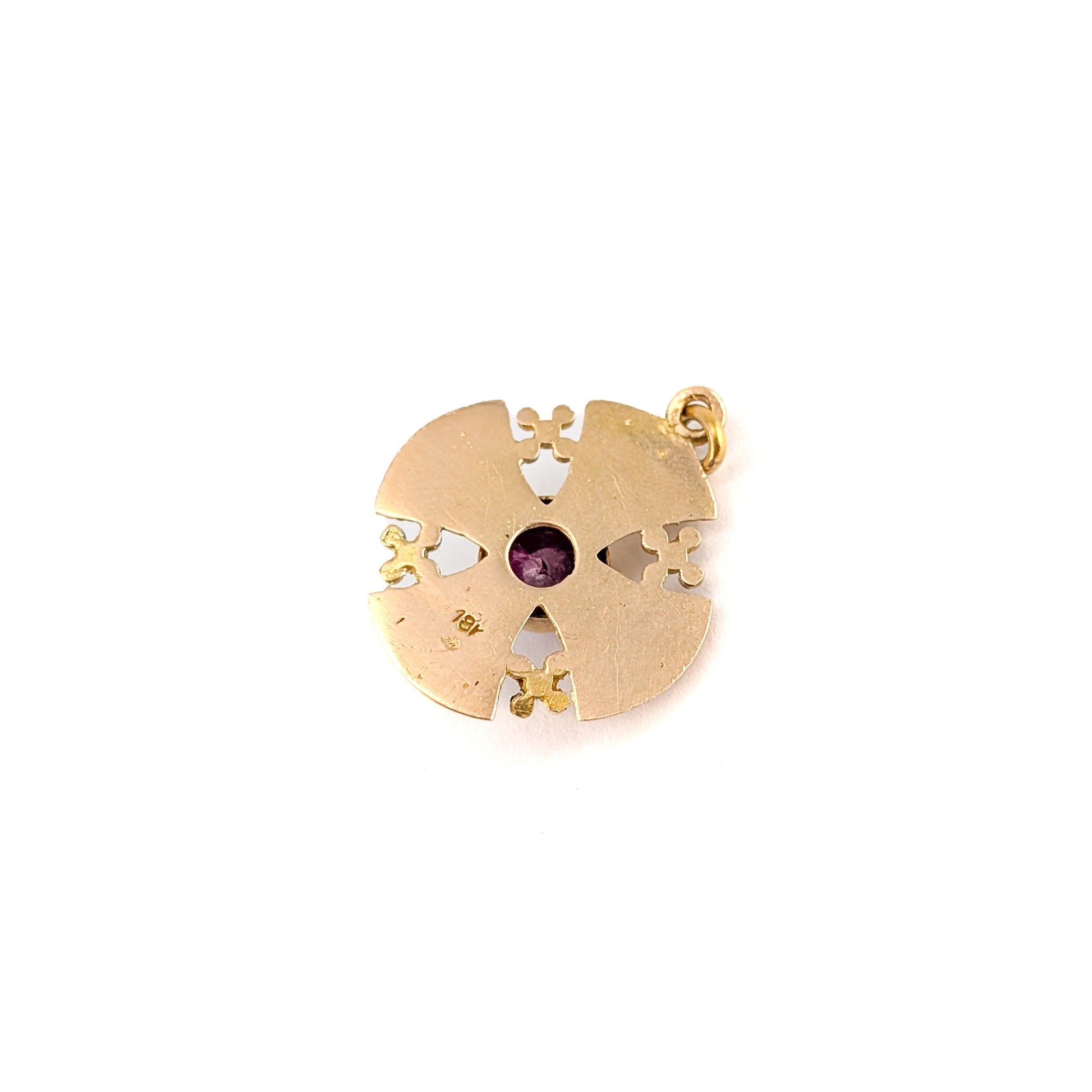 Vintage 18K Gold Ruby Jerusalem Cross Pendant