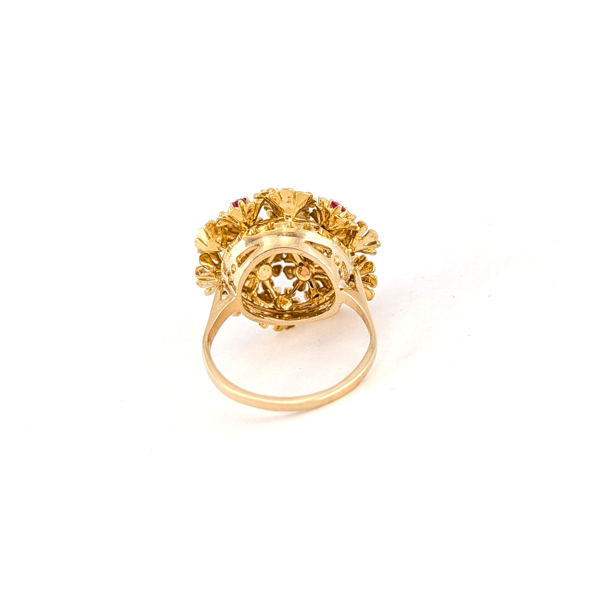 Vintage 18K Gold Ruby Sapphire & Diamond Tremblant Floral Ring, 1950s-60s