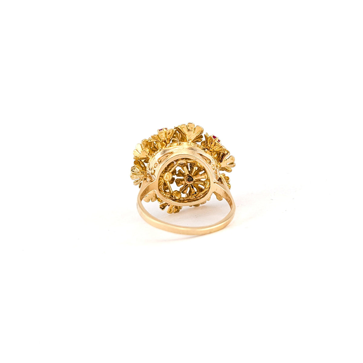 Vintage 18K Gold Ruby Sapphire & Diamond Tremblant Floral Ring, 1950s-60s