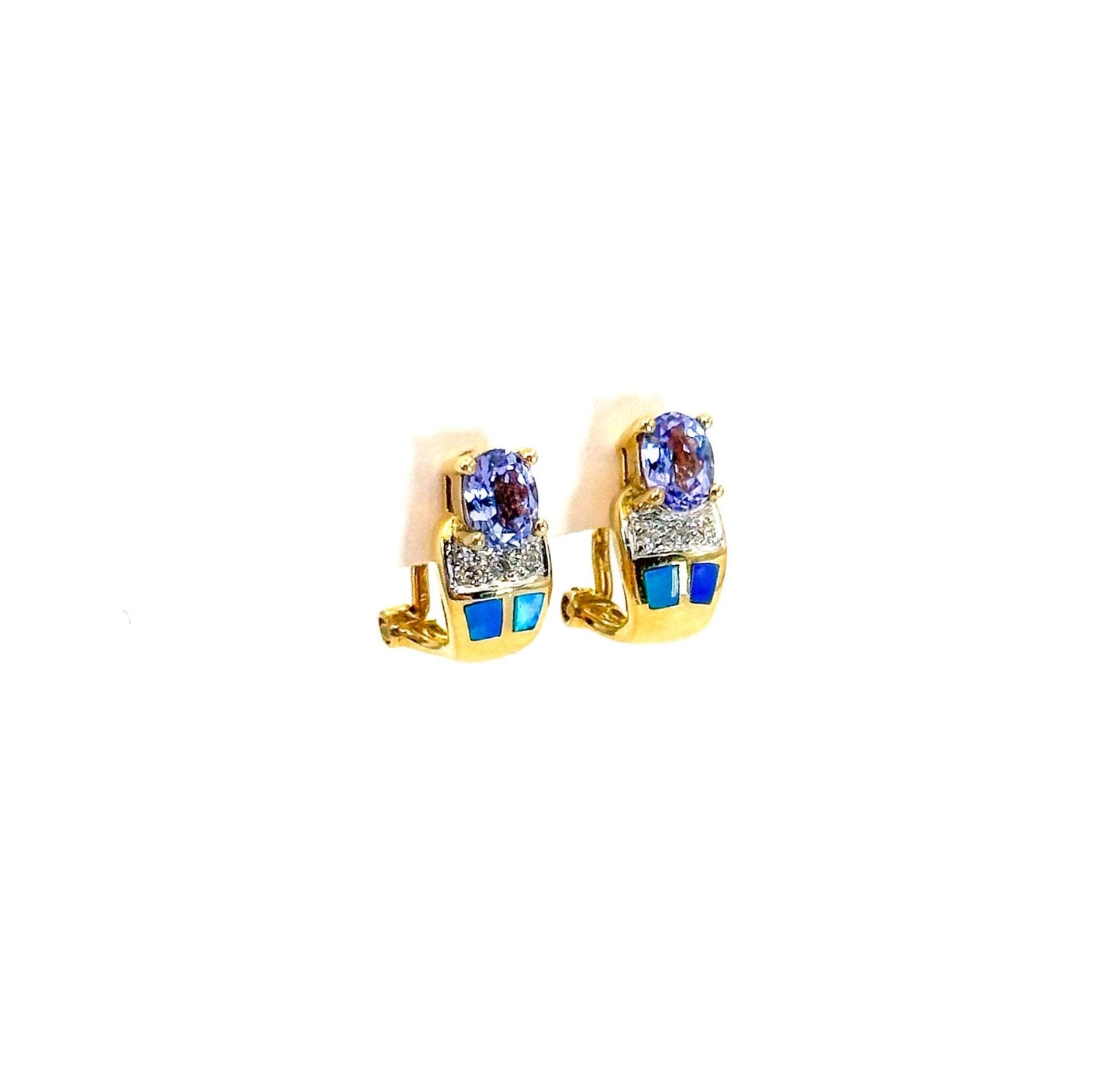 Vintage 18K Gold Tanzanite, Diamond & Opal Earrings