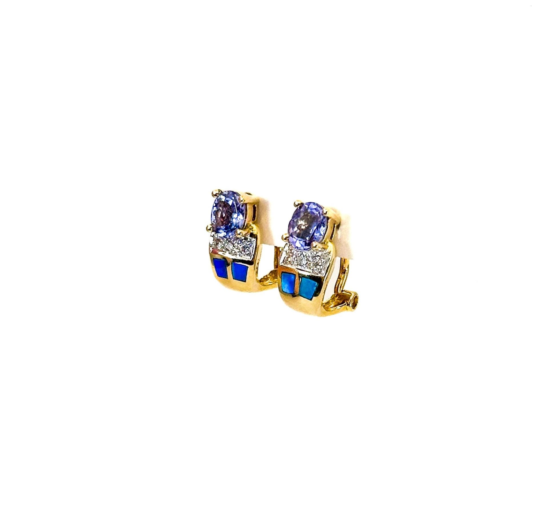 Vintage 18K Gold Tanzanite, Diamond & Opal Earrings