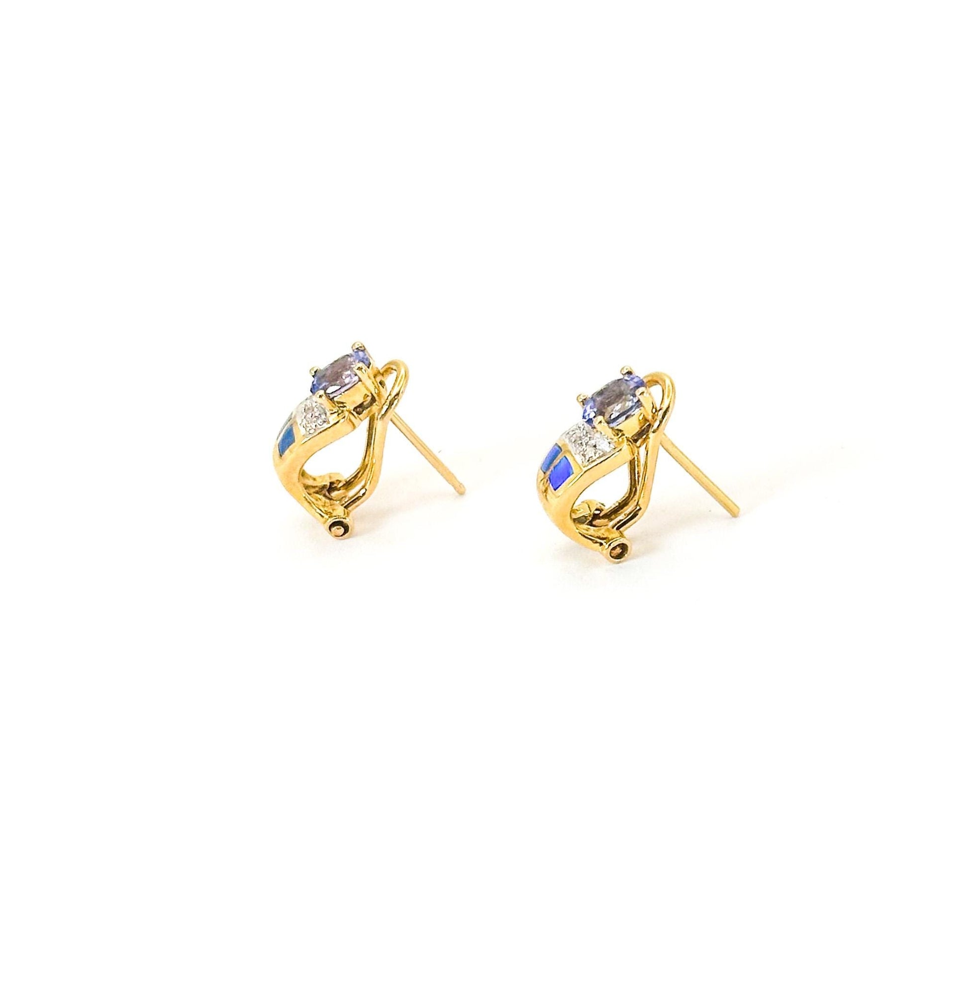 Vintage 18K Gold Tanzanite, Diamond & Opal Earrings