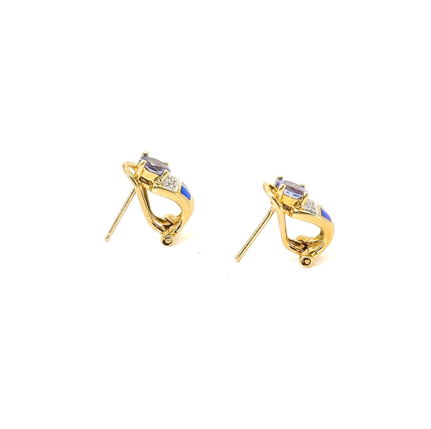 Vintage 18K Gold Tanzanite, Diamond & Opal Earrings