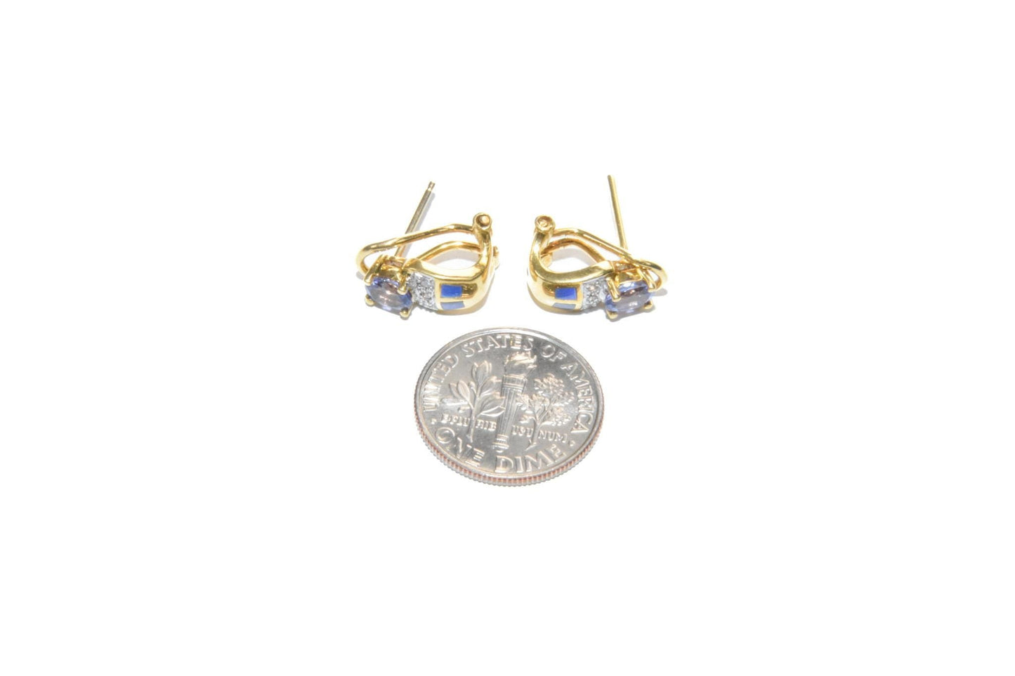 Vintage 18K Gold Tanzanite, Diamond & Opal Earrings