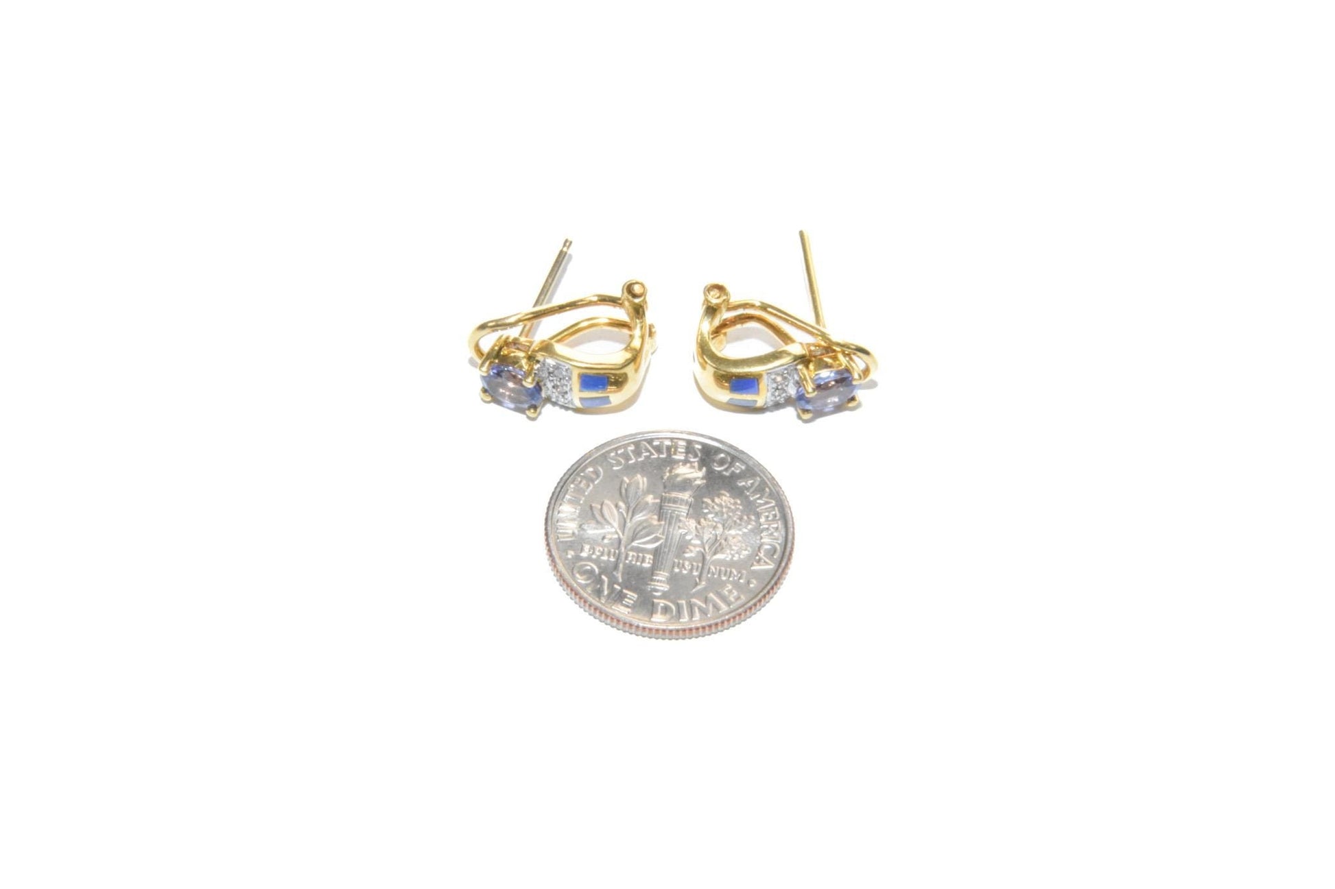 Vintage 18K Gold Tanzanite, Diamond & Opal Earrings