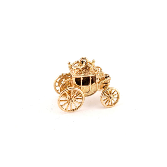 Vintage 9K Gold Moving Carriage Charm – Coach Pendant with Spinning Wheels