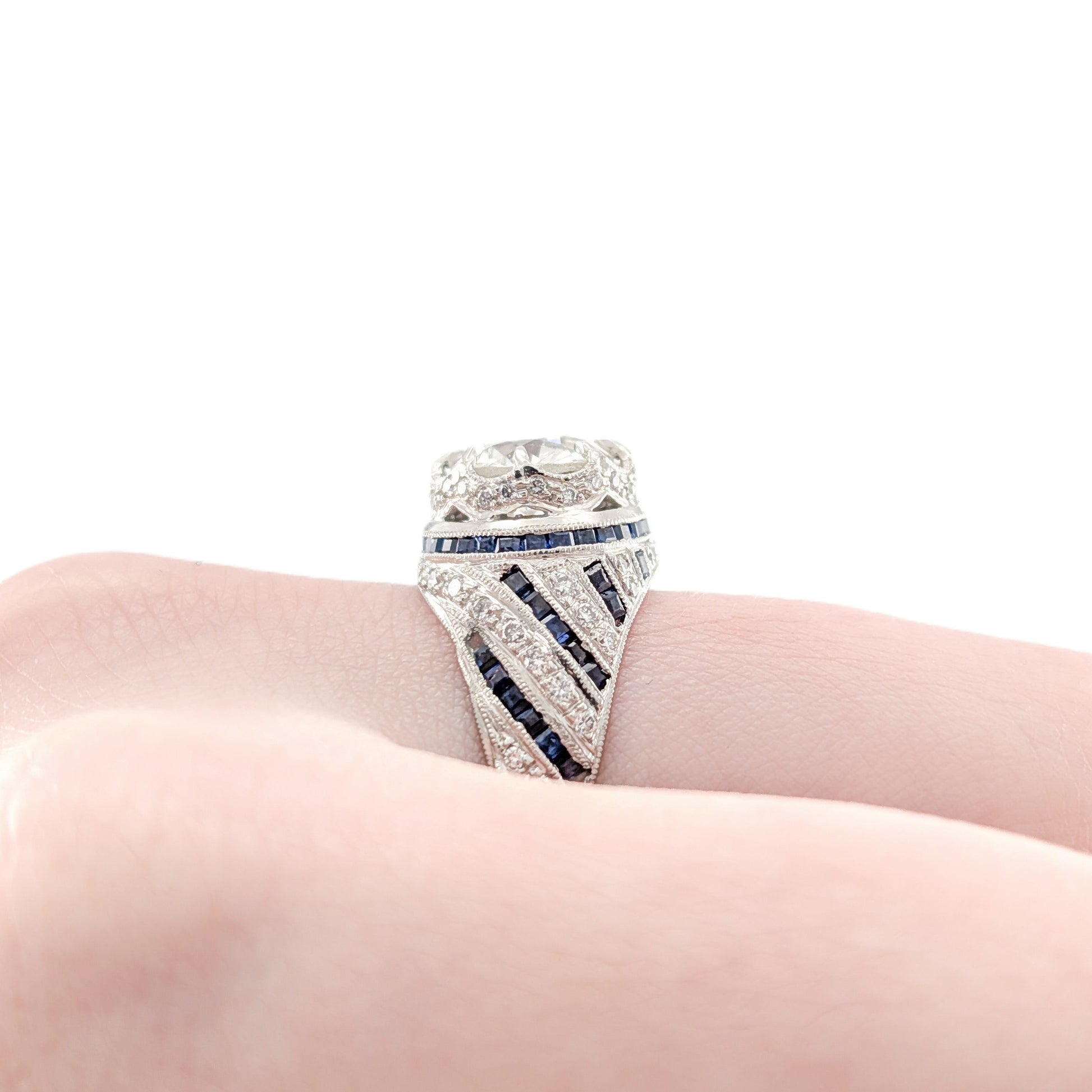 Vintage Sapphire & Diamond Ring, 1.84ct Old European Cut Diamond, Platinum