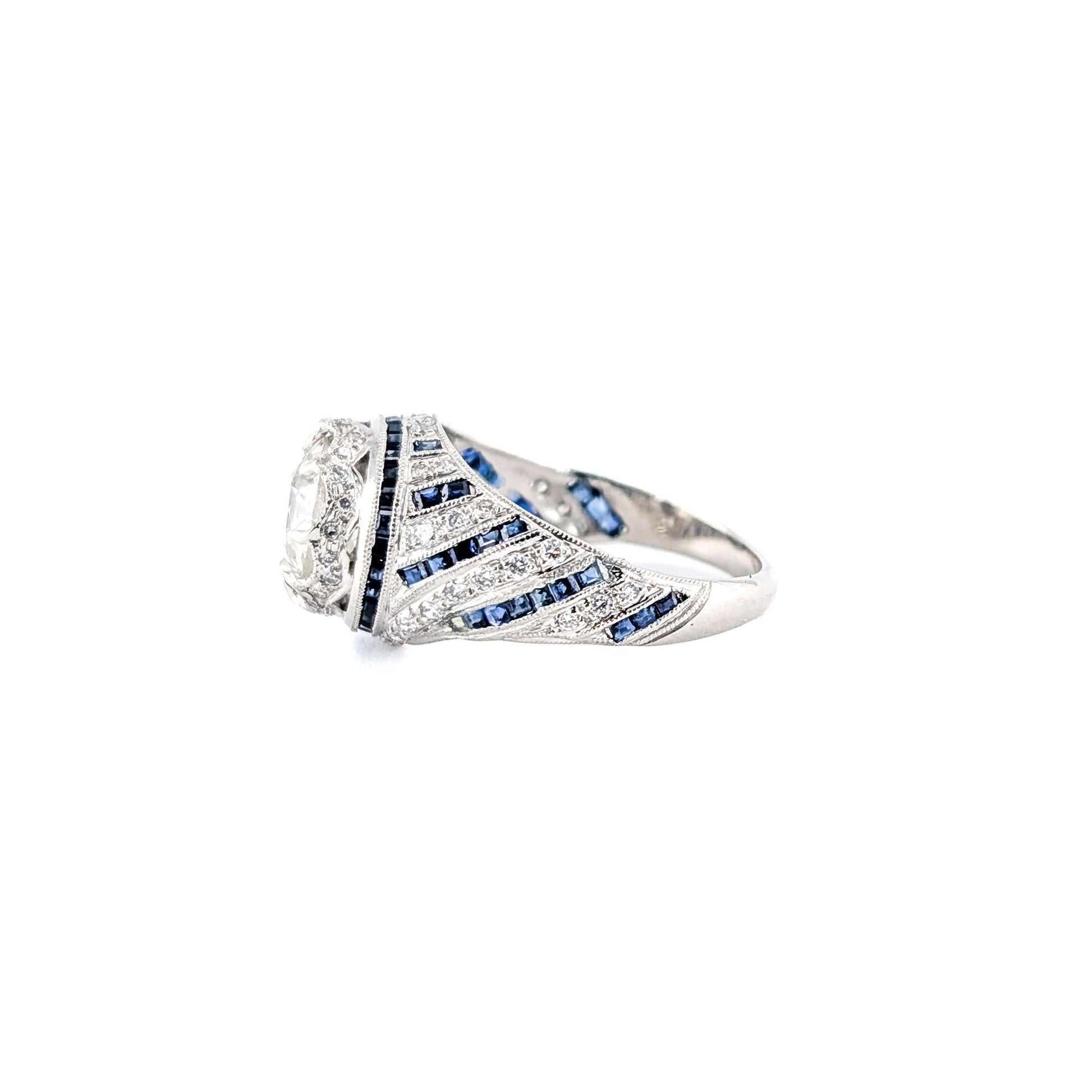 Vintage Sapphire & Diamond Ring, 1.84ct Old European Cut Diamond, Platinum