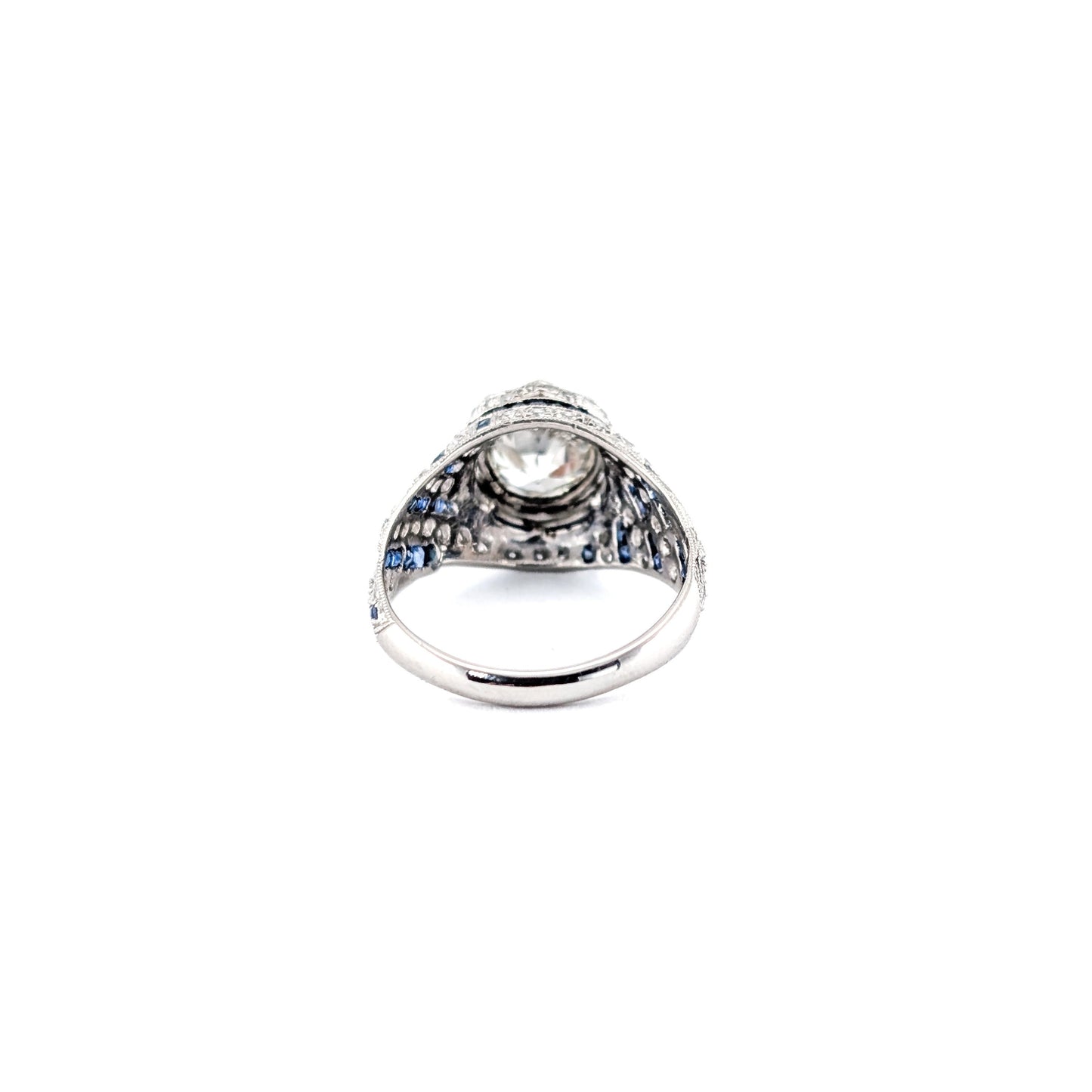 Vintage Sapphire & Diamond Ring, 1.84ct Old European Cut Diamond, Platinum