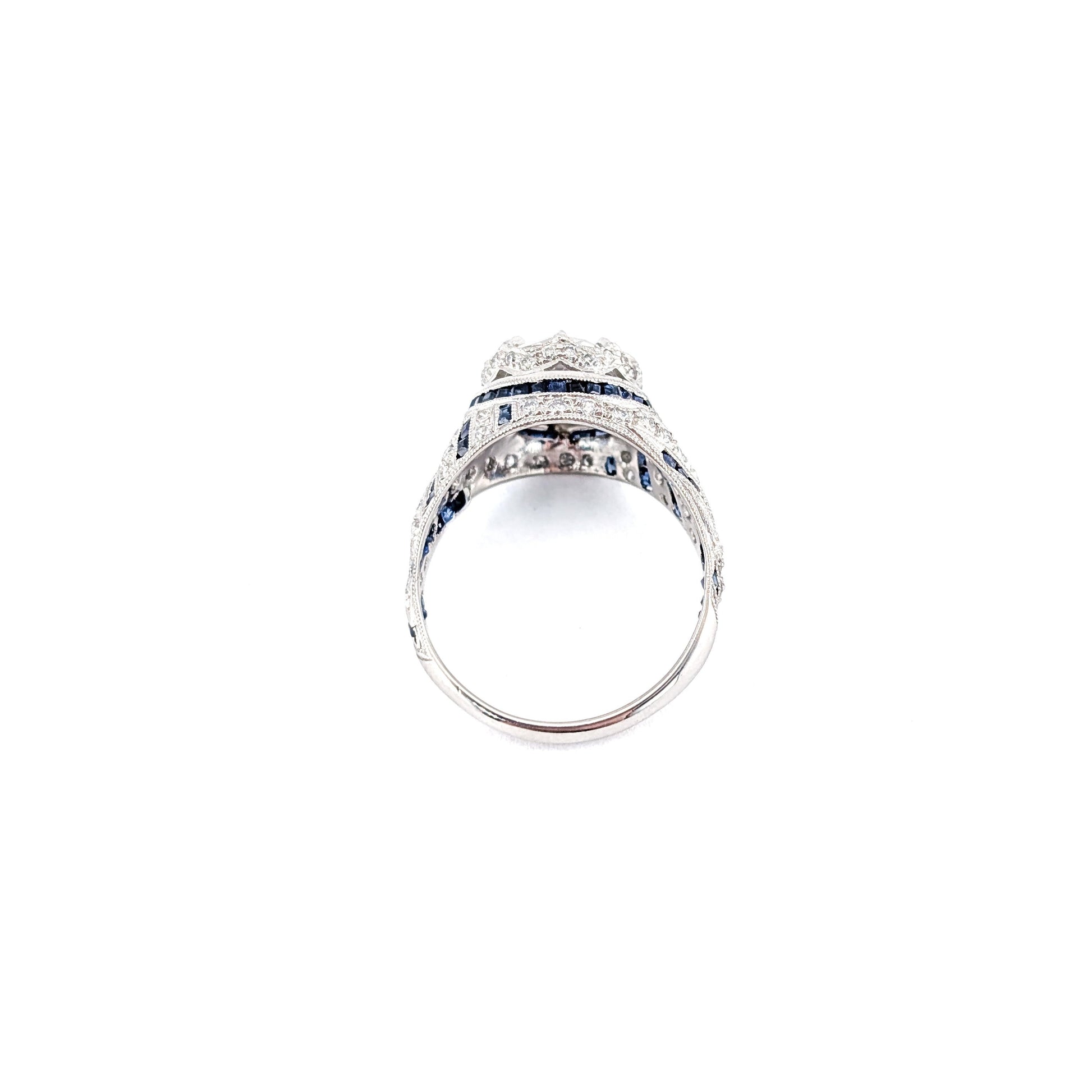Vintage Sapphire & Diamond Ring, 1.84ct Old European Cut Diamond, Platinum