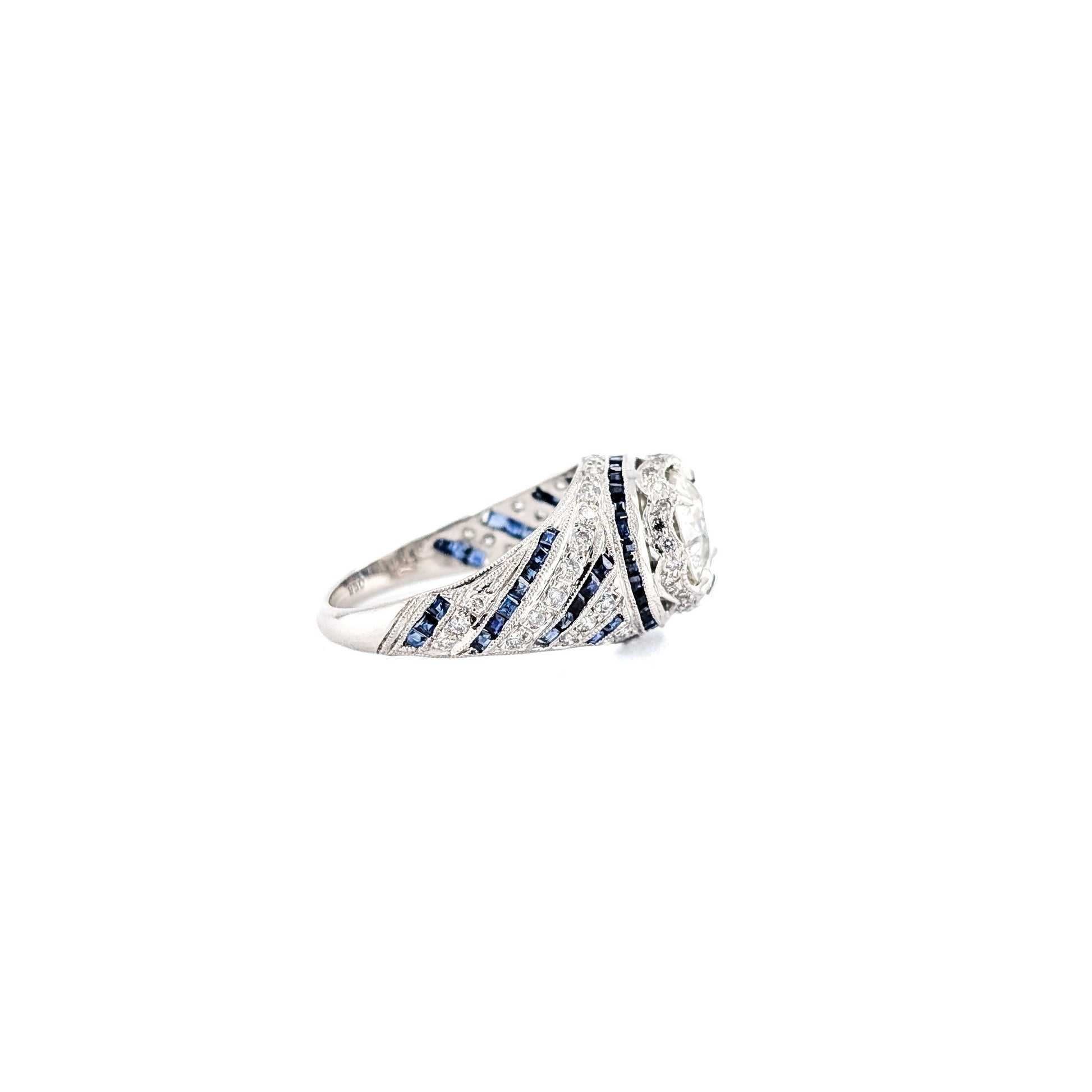 Vintage Sapphire & Diamond Ring, 1.84ct Old European Cut Diamond, Platinum