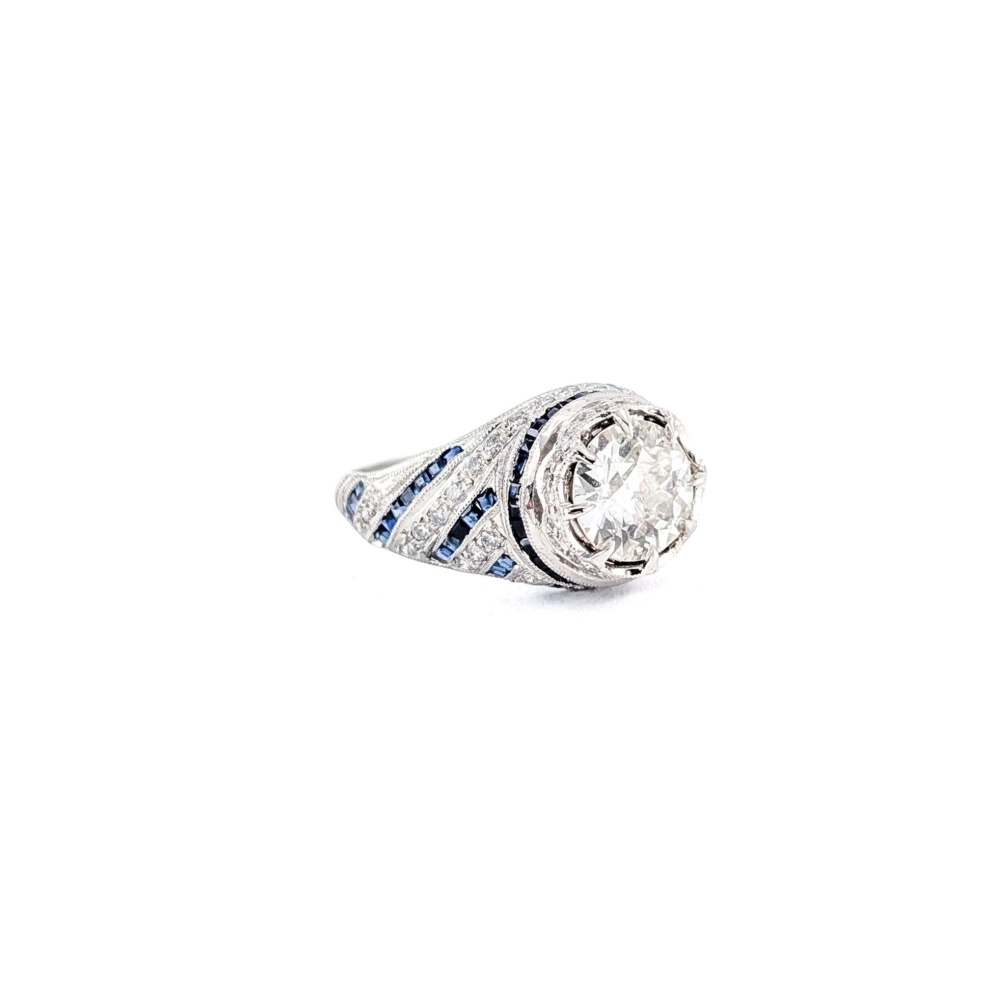 Vintage Sapphire & Diamond Ring, 1.84ct Old European Cut Diamond, Platinum