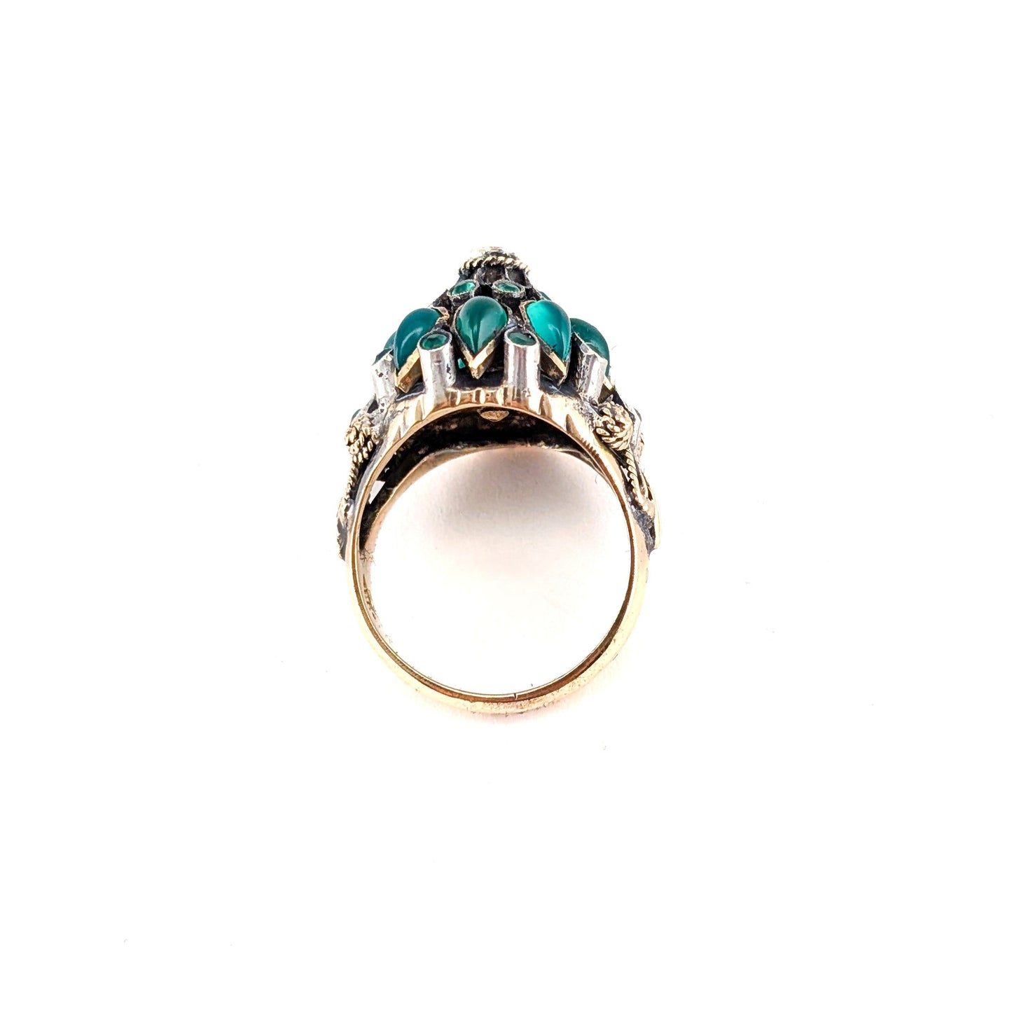 Vintage Thai Princess Ring 18K Gold Emerald Cabochon Cluster Statement Ring