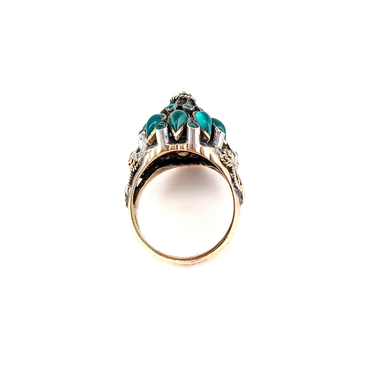 Vintage Thai Princess Ring 18K Gold Emerald Cabochon Cluster Statement Ring