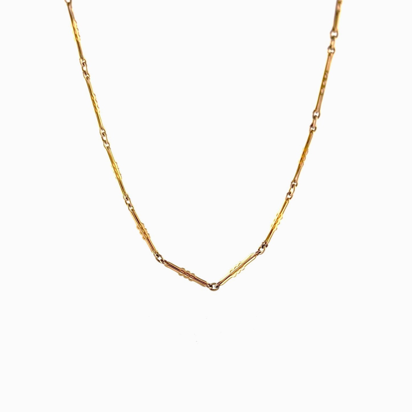 Antique 10K Yellow Gold Decorative Bar Link Watch Chain, 13"
